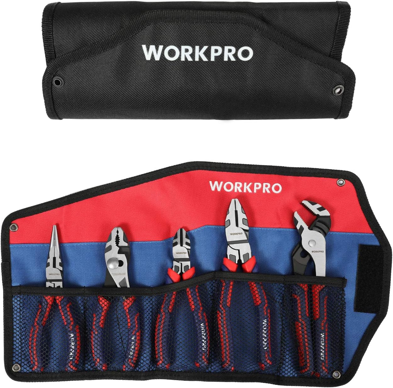 WORKPRO Pliers Set, 5-Piece Premium Cr-V Pliers Kit with Storage Pouch | 6 Inch Slip Joint, Long Nose, Diagonal Cutter, 8 Inch Groove Joint, 7 Inch Linesman, Ergonomic Grip, for Basic Repair - Image 8
