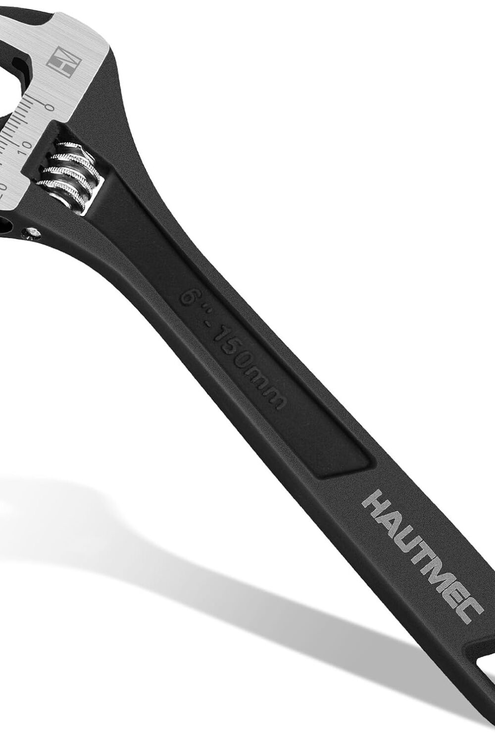 HAUTMEC 6 inch Adjustable Wrench Extra Wide Jaw Black Finish Adjustable Wrenches Drop-Forged CR-V Steel Metric & SAE Scales for Home Garage Workshop DIY