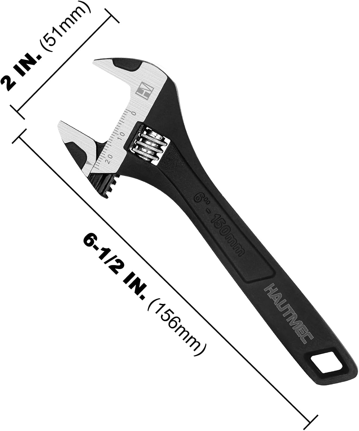 HAUTMEC 6 inch Adjustable Wrench Extra Wide Jaw Black Finish Adjustable Wrenches Drop-Forged CR-V Steel Metric & SAE Scales for Home Garage Workshop DIY - Image 5
