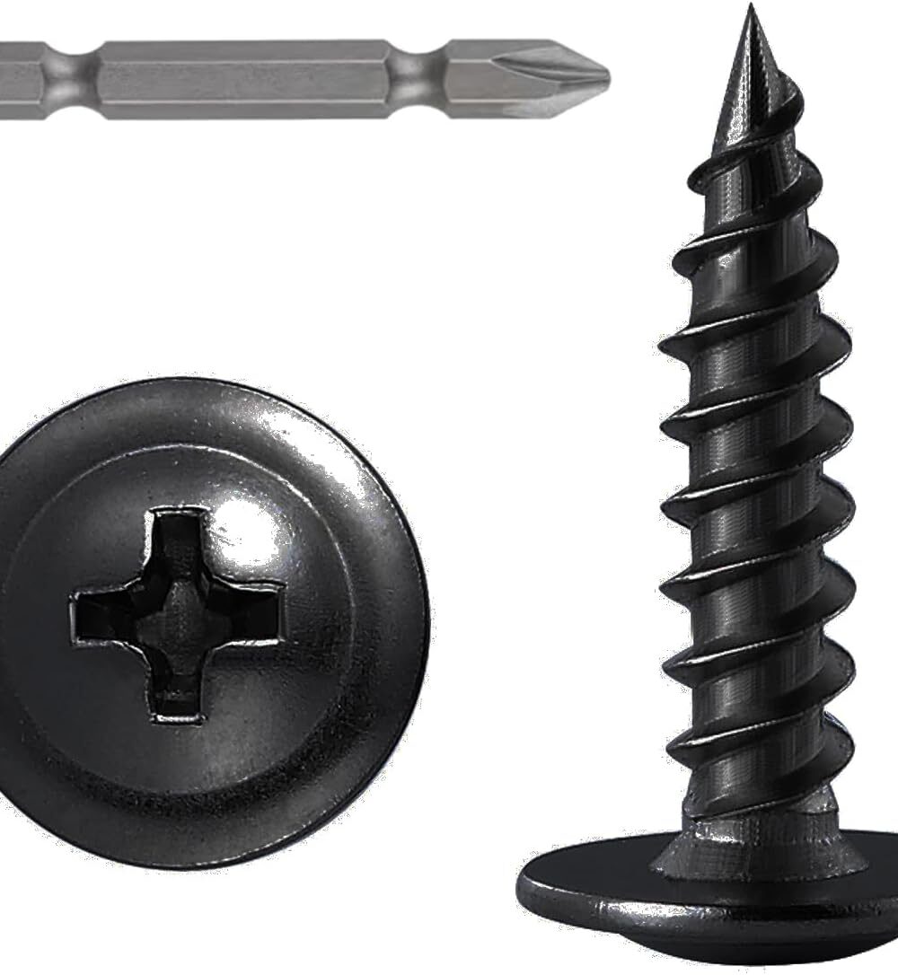 Wensilon (250 pcs)#8×1" Black Truss Head Wood Screws Quick Metal Self Tapping Zinc Oxide