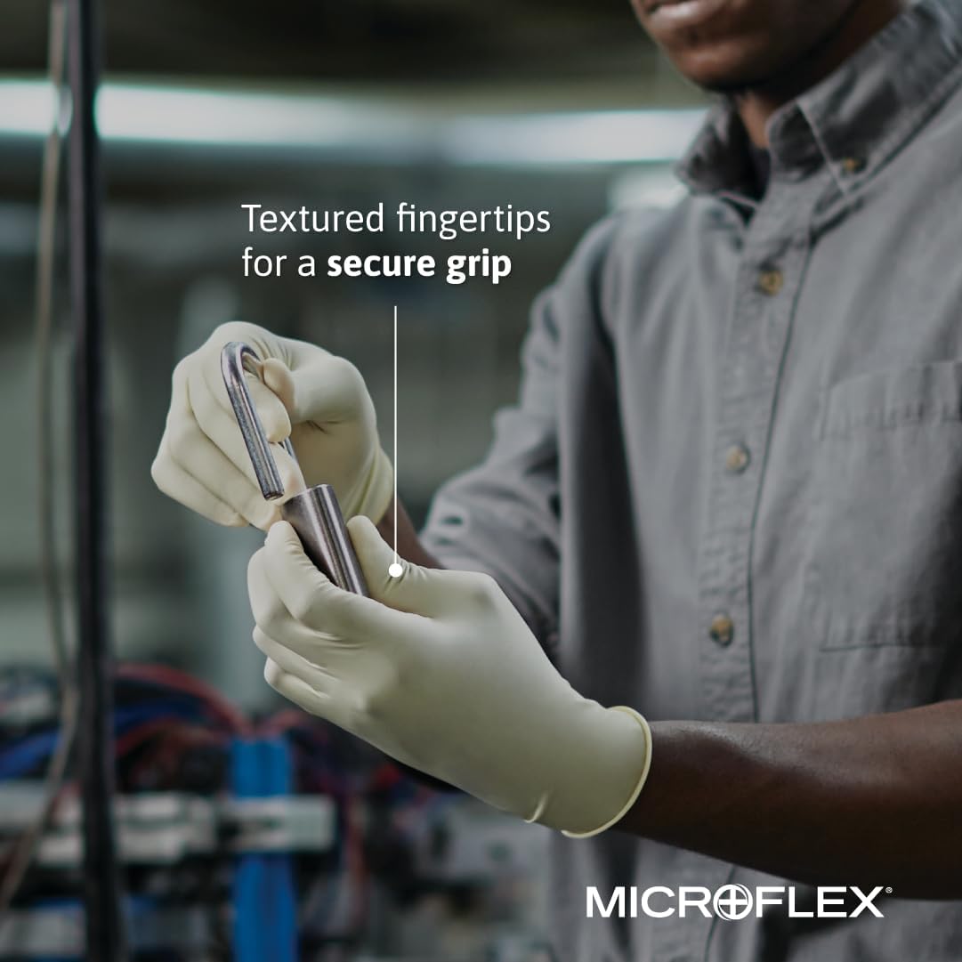 Ansell MICROFLEX Diamond Grip MF-300 Disposable Latex Gloves, XL, (1000) | Natural, Size 10 (XL), unisex latex exam tear resistant gloves with textured grip, ideal for automotive & lab, 1000/Case - Image 4